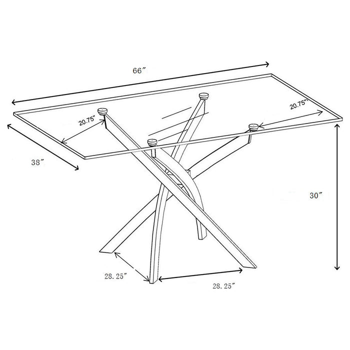 Carmelo Rectangular 66-inch Glass Top Dining Table Chrome - Walo Furniture 