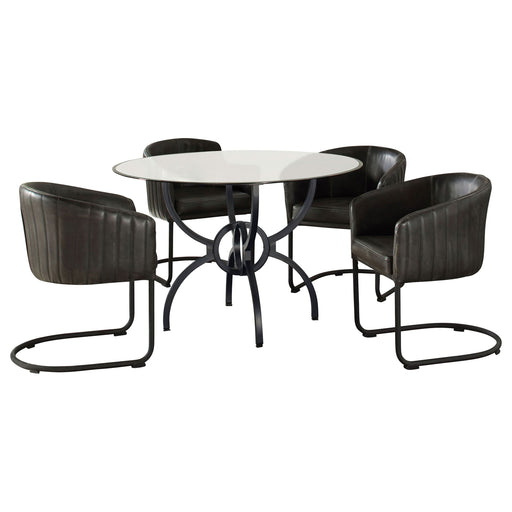 Aviano 5-piece Round Glass Top Dining Table Set Gunmetal - Walo Furniture 