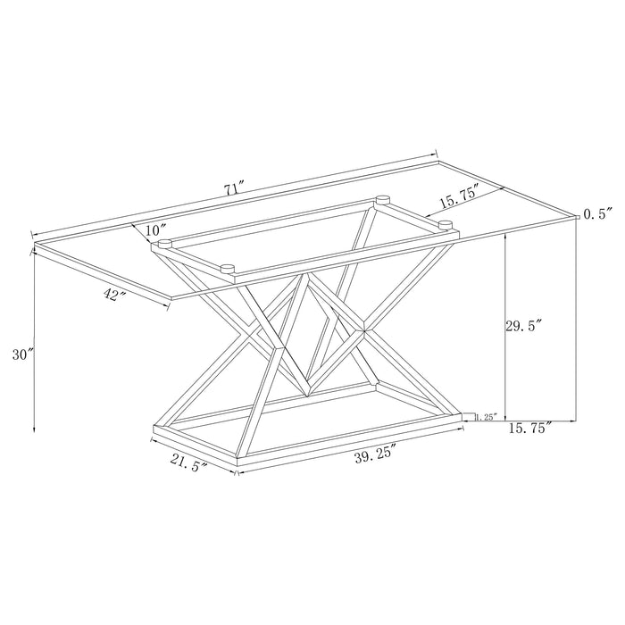 Beaufort Rectangular 71-inch Glass Top Dining Table Chrome - Walo Furniture 