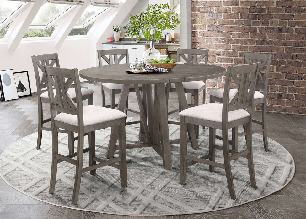 Athens Round 60-inch Drop Leaf Counter Dining Table Grey - Walo Furniture 