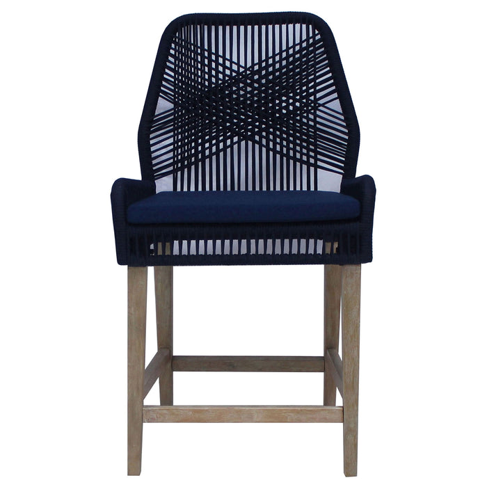 Nakia Woven Rope Counter Chair with Cushion Navy (Set of 2)