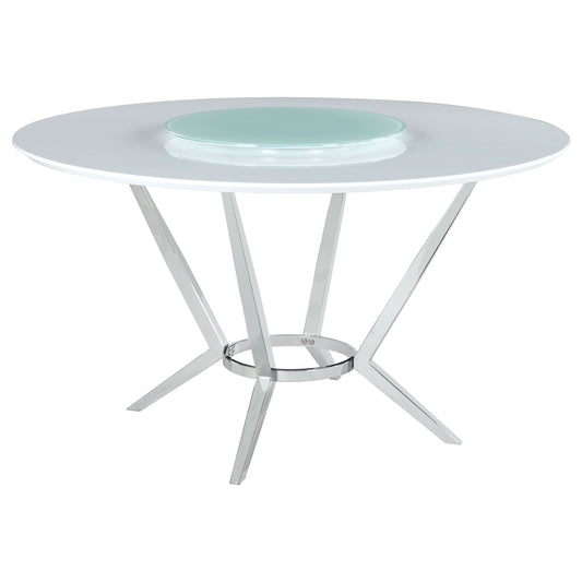 Abby Round 54-inch Lazy Susan Dining Table White High Gloss - Walo Furniture 