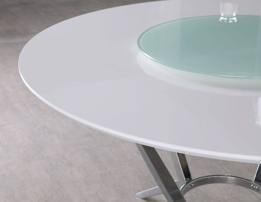 Abby Round 54-inch Lazy Susan Dining Table White High Gloss - Walo Furniture 