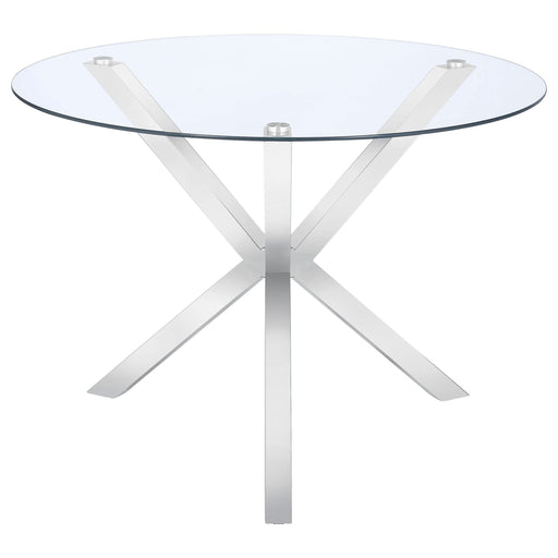 Vance Round 41-inch Glass Top Asterisk Dining Table Chrome - Walo Furniture 