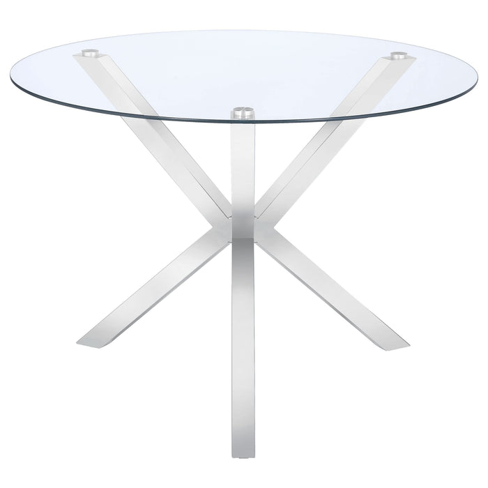 Vance Round 41-inch Glass Top Asterisk Dining Table Chrome - Walo Furniture 