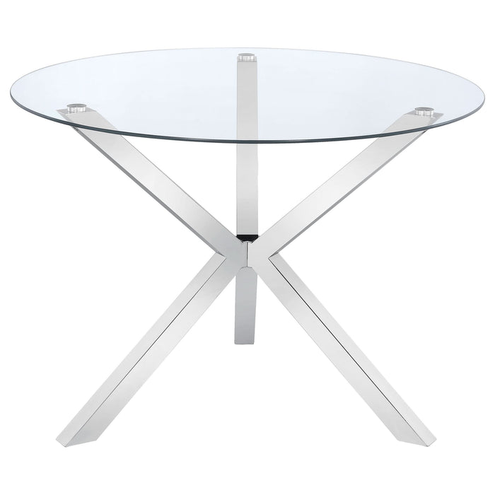 Vance Round 41-inch Glass Top Asterisk Dining Table Chrome - Walo Furniture 