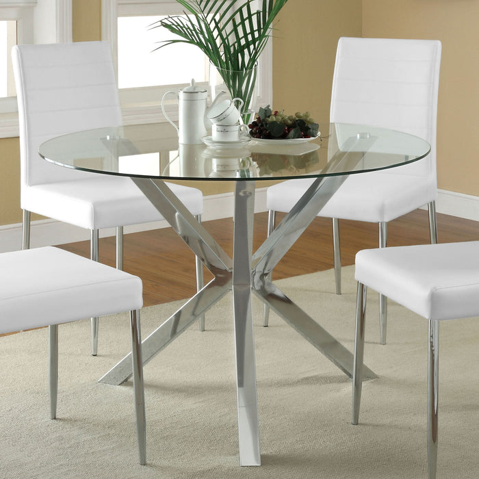 Vance Round 41-inch Glass Top Asterisk Dining Table Chrome - Walo Furniture 