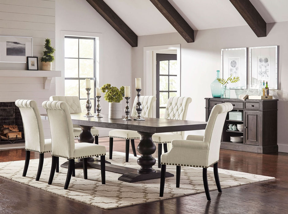 Phelps 123-inch Extension Leaf Dining Table Distressed Noir - Walo Furniture 