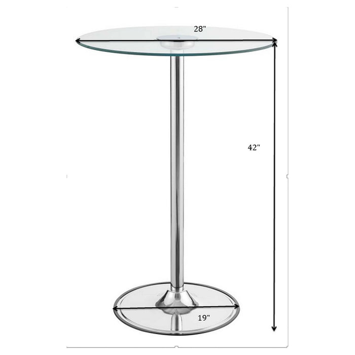 Thea Round 28-inch Glass Top LED Bistro Bar Table Chrome - Walo Furniture 