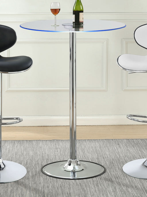 Thea Round 28-inch Glass Top LED Bistro Bar Table Chrome - Walo Furniture 