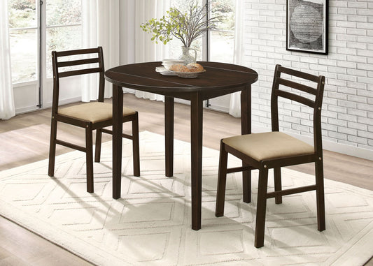 Bucknell 3-piece Round Drop Leaf Dining Table Set Cappuccino - Walo Furniture 