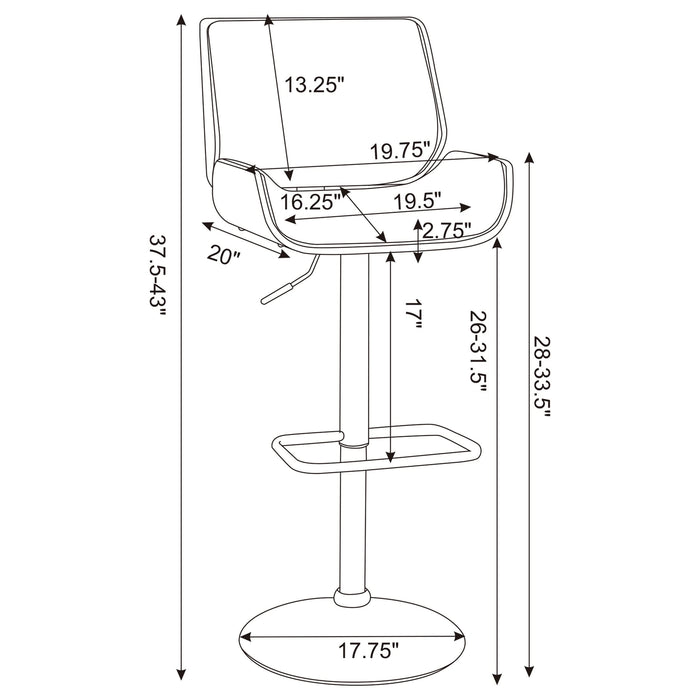 Folsom Upholstered Adjustable Bar Stool Black and Chrome - Walo Furniture 