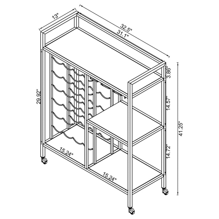 Derion 3-tier Rectangular Glass Shelf Metal Bar Cart Chrome - Walo Furniture 