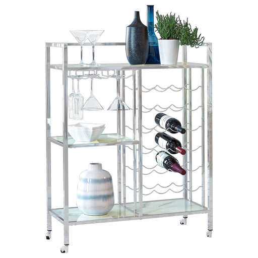 Derion 3-tier Rectangular Glass Shelf Metal Bar Cart Chrome - Walo Furniture 