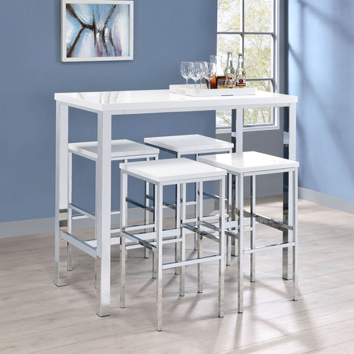 Natividad 5-piece Pub Height Bar Table Set White High Gloss - Walo Furniture 