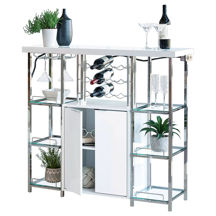 Gallimore 2-door Bar Cabinet Wine Storage White High Gloss - Walo Furniture 