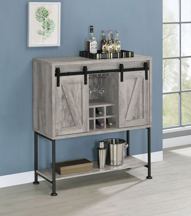 Claremont Sliding Door Home Bar Wine Cabinet Grey Driftwood - Walo Furniture 