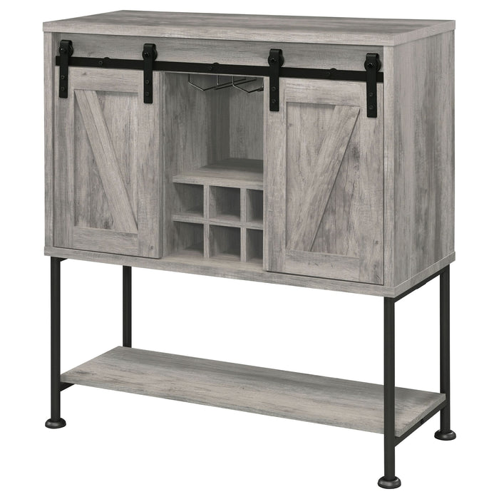 Claremont Sliding Door Home Bar Wine Cabinet Grey Driftwood - Walo Furniture 