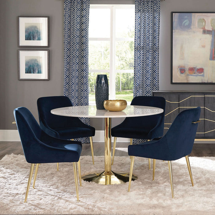 Mayette Upholstered Dining Side Chair Blue (Set of 2) - Walo Furniture 