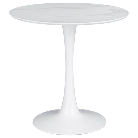 Arkell Round 30-inch Faux Marble Top Dining Table White - Walo Furniture 