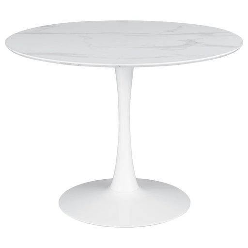 Arkell Round 40-inch Faux Marble Top Dining Table White - Walo Furniture 