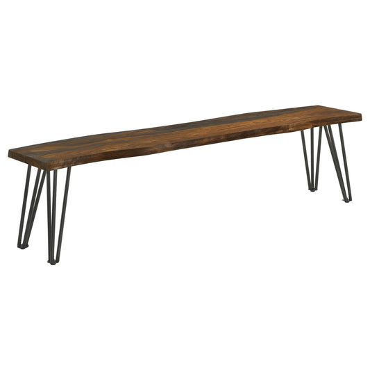 Neve Live Edge Wood Dining Bench Hairpin Legs Grey Sheesham