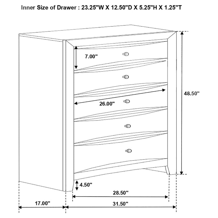 Briana 5-drawer Bedroom Chest Black - Walo Furniture 