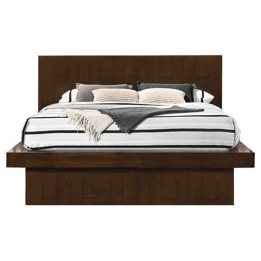 Jessica Wood Eastern King LED Panel Bed Cappuccino - Walo Furniture 