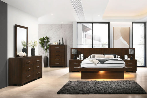 Jessica 5-piece Eastern King LED Bedroom Set Cappuccino - Walo Furniture 