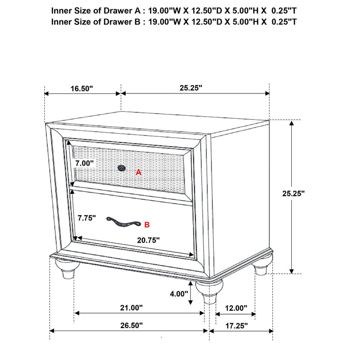 Barzini 2-drawer Nightstand Black - Walo Furniture 