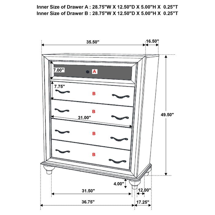 Barzini 5-drawer Bedroom Chest Black - Walo Furniture 