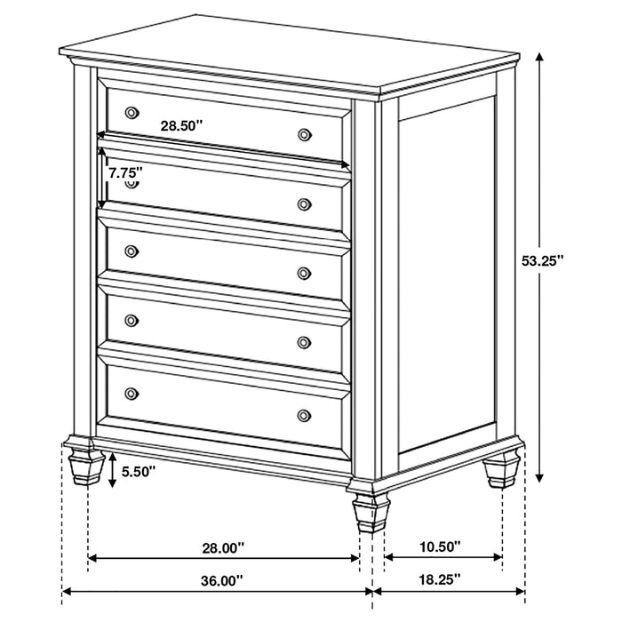 Sandy Beach 5-piece Queen Bedroom Set Cream White - Walo Furniture 