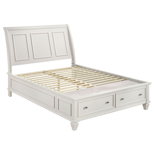 Sandy Beach Wood Eastern King Storage Panel Bed Cream White - Walo Furniture 