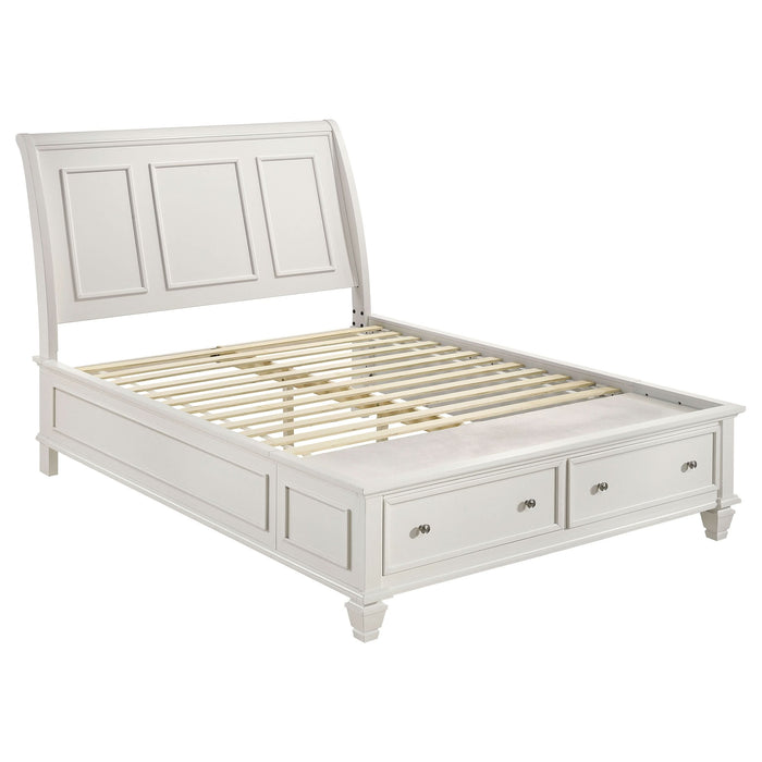 Sandy Beach Wood Eastern King Storage Panel Bed Cream White - Walo Furniture 