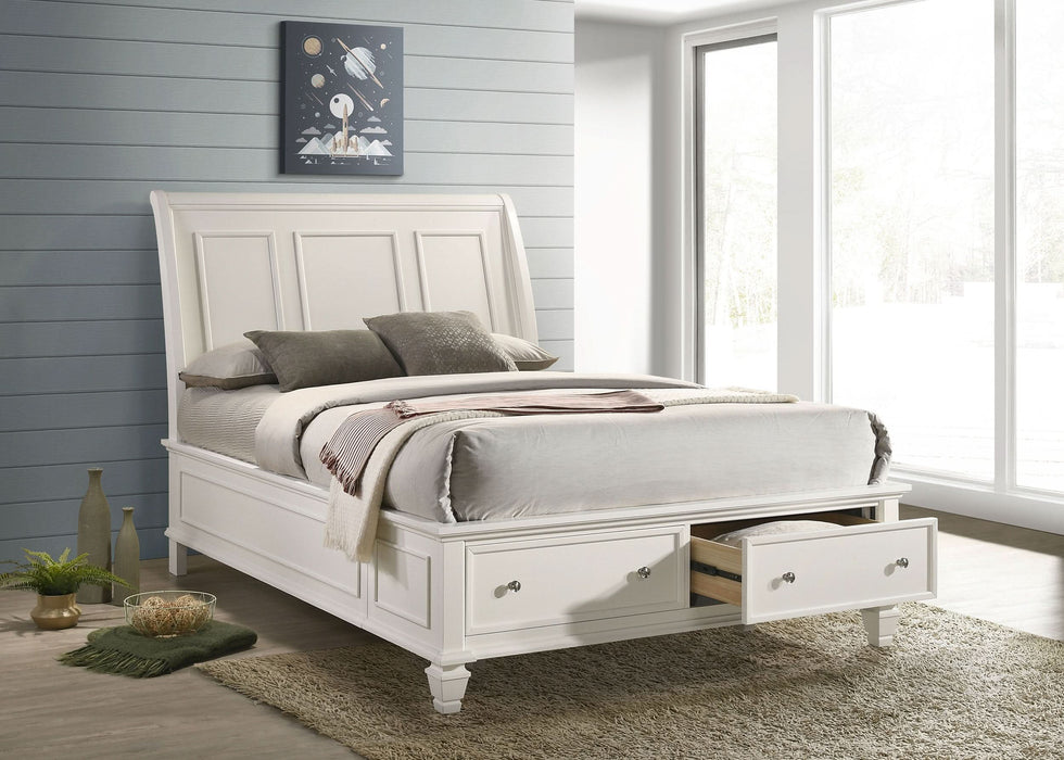 Sandy Beach Wood Eastern King Storage Panel Bed Cream White - Walo Furniture 