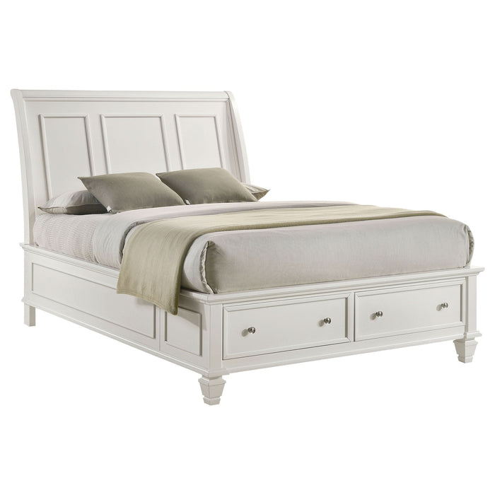 Sandy Beach Wood Queen Storage Panel Bed Cream White - Walo Furniture 