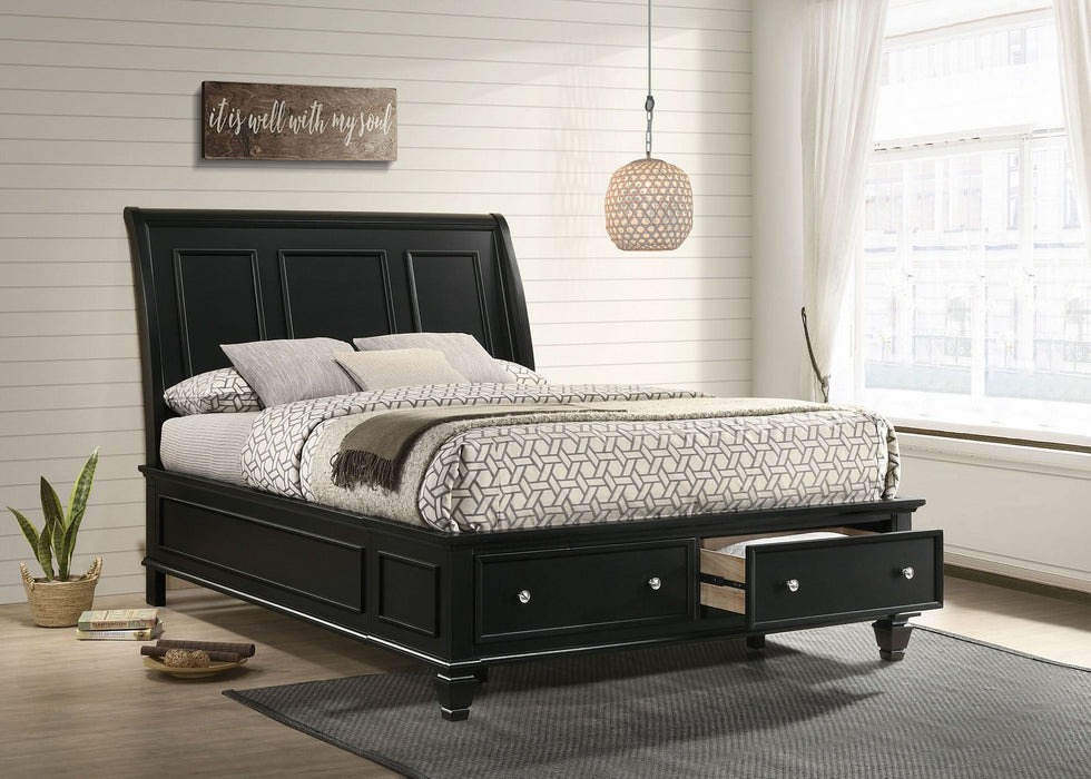 Sandy Beach Wood Eastern King Storage Panel Bed Black - Walo Furniture 