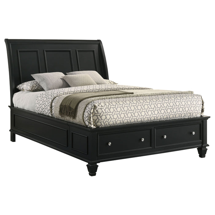 Sandy Beach Wood Eastern King Storage Panel Bed Black - Walo Furniture 