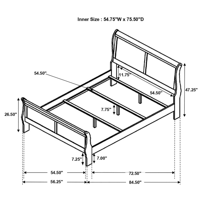 Louis Philippe Wood Full Sleigh Bed Cappuccino - Walo Furniture 