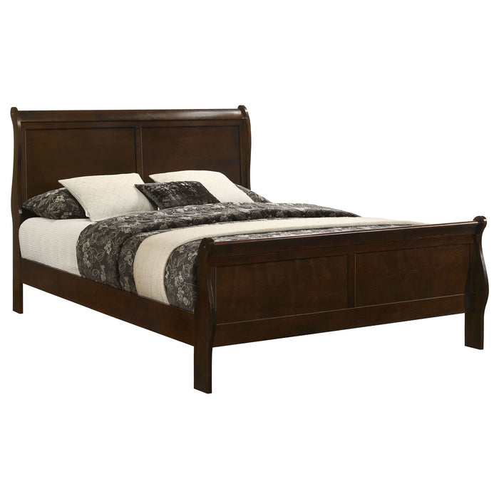 Louis Philippe Wood Eastern King Sleigh Bed Cappuccino - Walo Furniture 