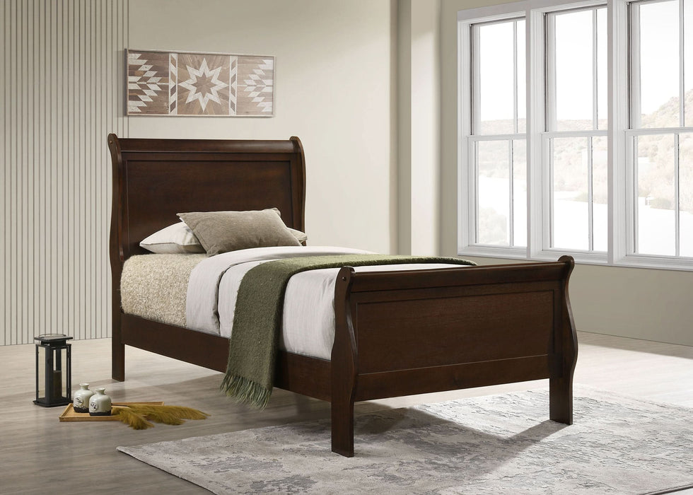 Louis Philippe Wood Twin Sleigh Bed Cappuccino - Walo Furniture 