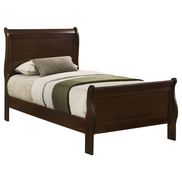 Louis Philippe Wood Twin Sleigh Bed Cappuccino - Walo Furniture 