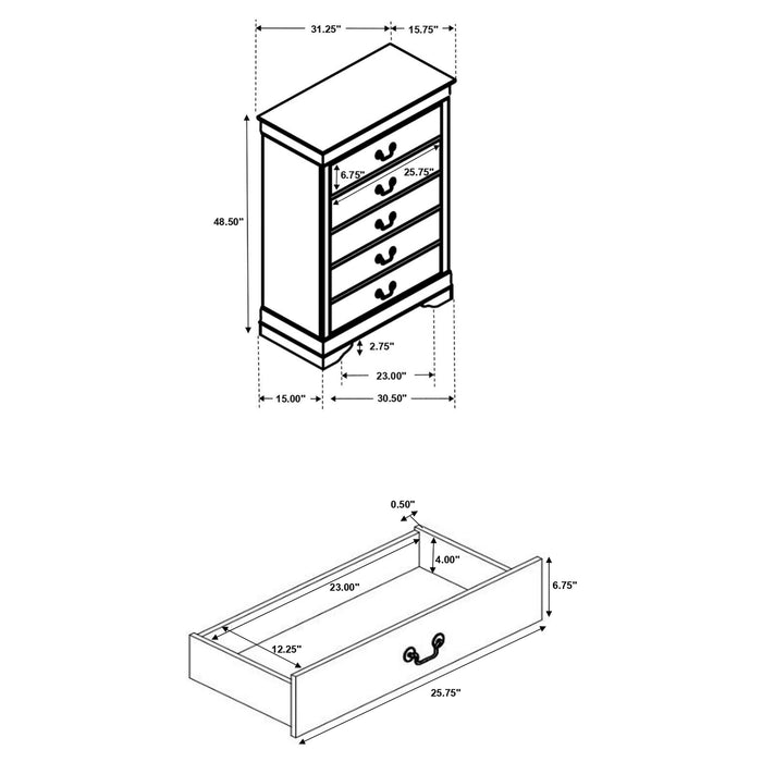 Louis Philippe 5-drawer Bedroom Chest Cappuccino - Walo Furniture 