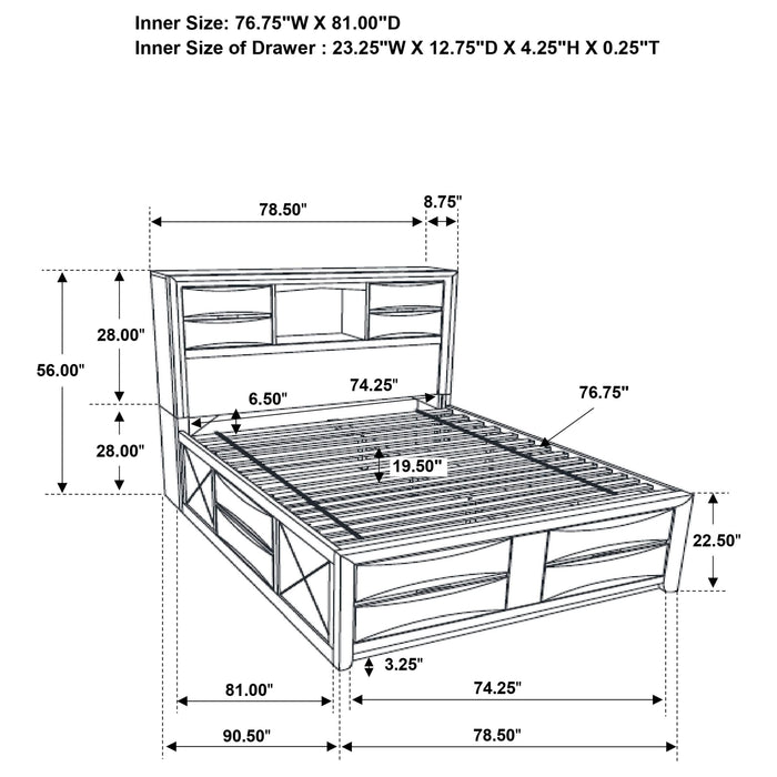 Briana Wood Eastern King Storage Bookcase Bed Black - Walo Furniture 