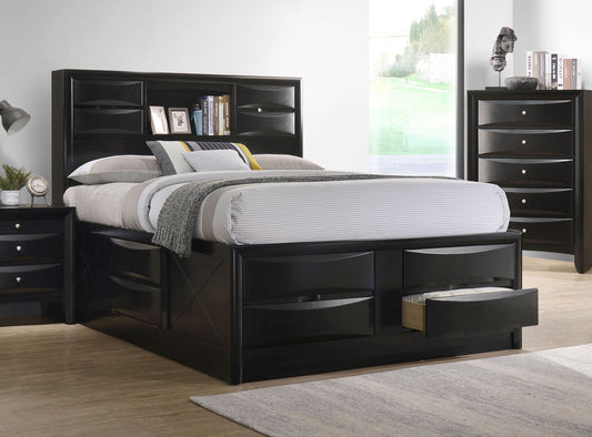 Briana Wood California King Storage Bookcase Bed Black - Walo Furniture 