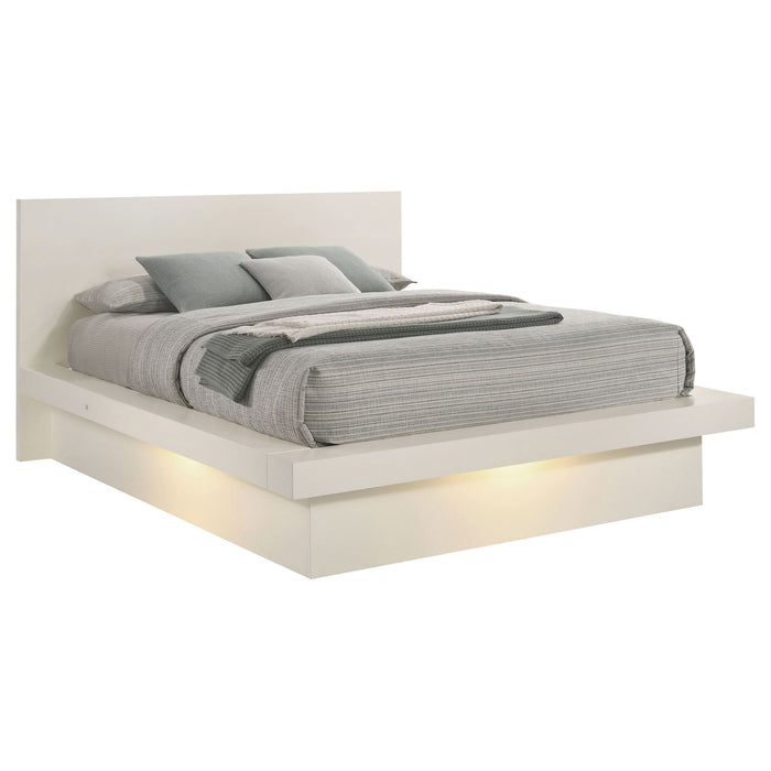 Jessica Wood Eastern King LED Panel Bed Snow White - Walo Furniture 