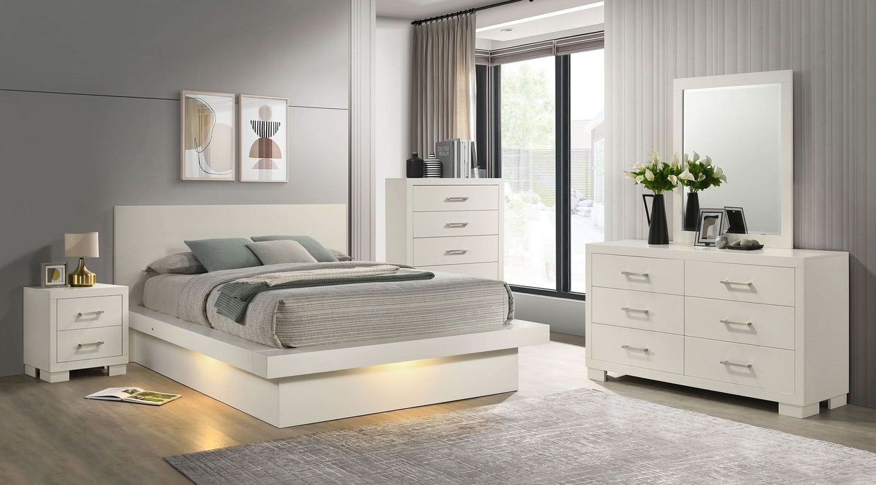 Jessica 5-piece Eastern King LED Bedroom Set Snow White - Walo Furniture 