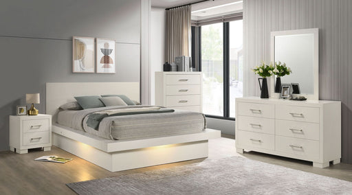 Jessica 5-piece Eastern King LED Bedroom Set Snow White - Walo Furniture 