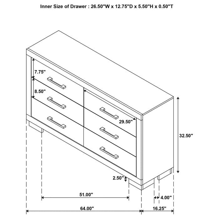 Jessica 6-drawer Dresser Snow White - Walo Furniture 