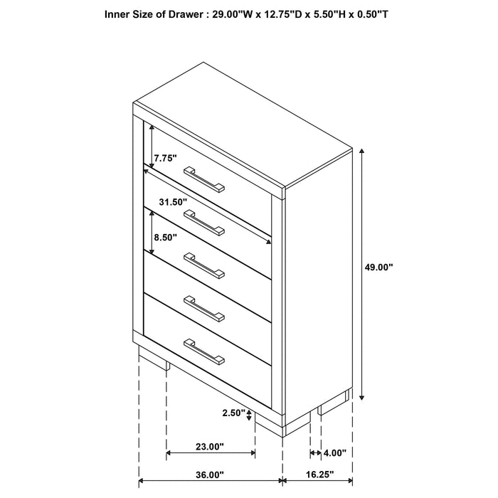 Jessica 5-drawer Bedroom Chest Snow White - Walo Furniture 